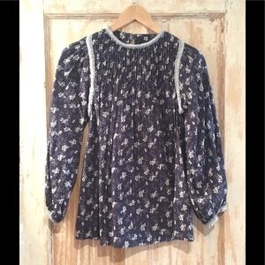 Bohemian Navy/Cream Ditsy Twin Print Cotton Top